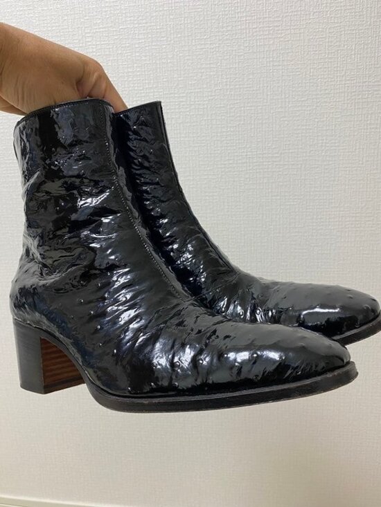 Yves Saint Laurent YSL Tom Ford Era Johnny Boots Black Patent Ostrich Leather 41 main image 2